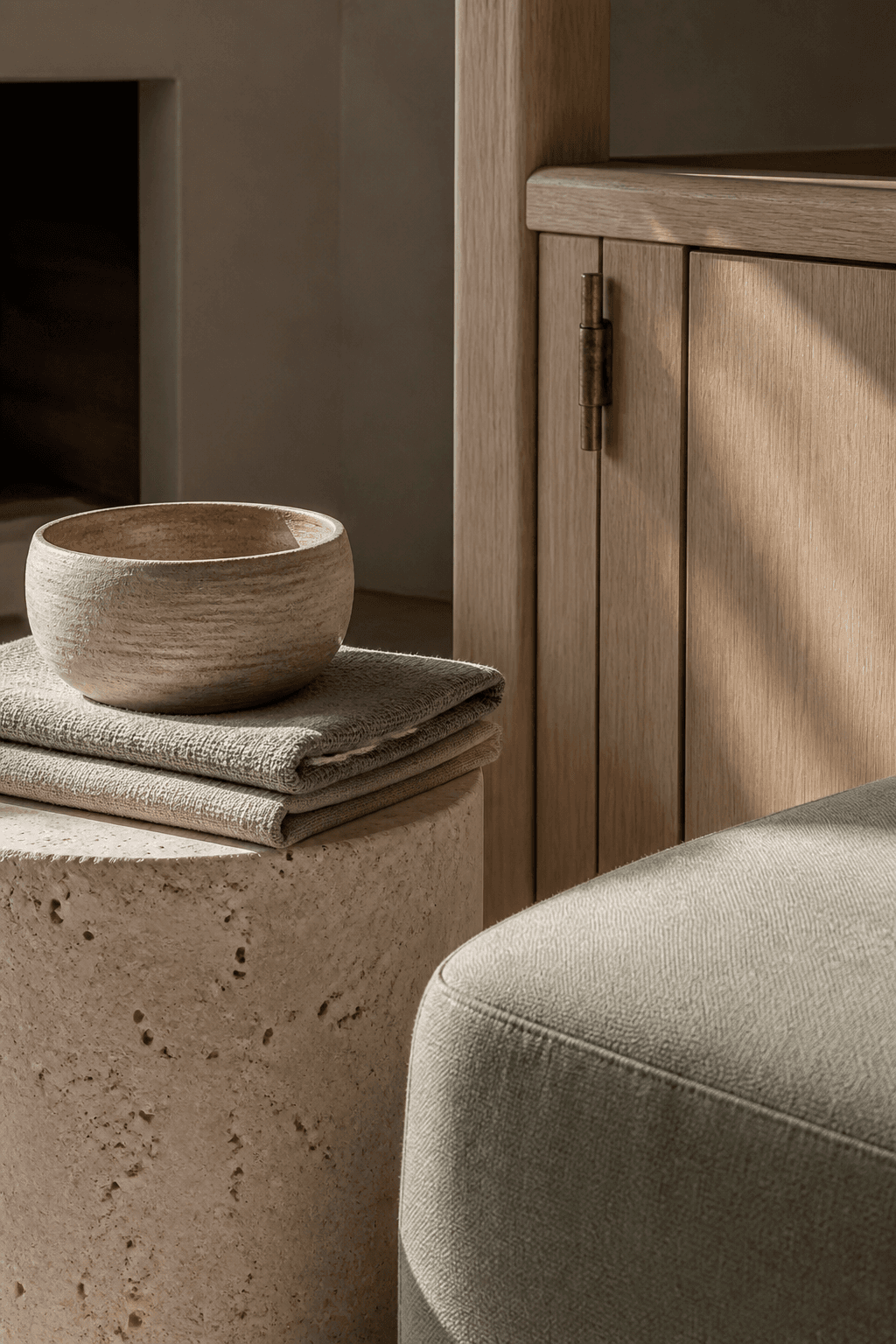 Layered vacation-rental materials and finishes